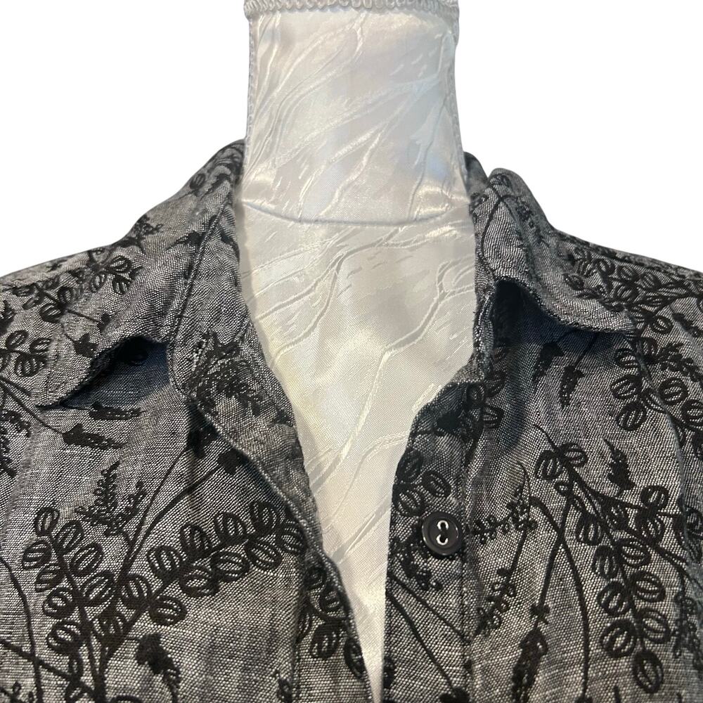 JM Collection Gray Linen Black Embroidered Floral Button Shirt Cottagecore 18W - Picture 10 of 16